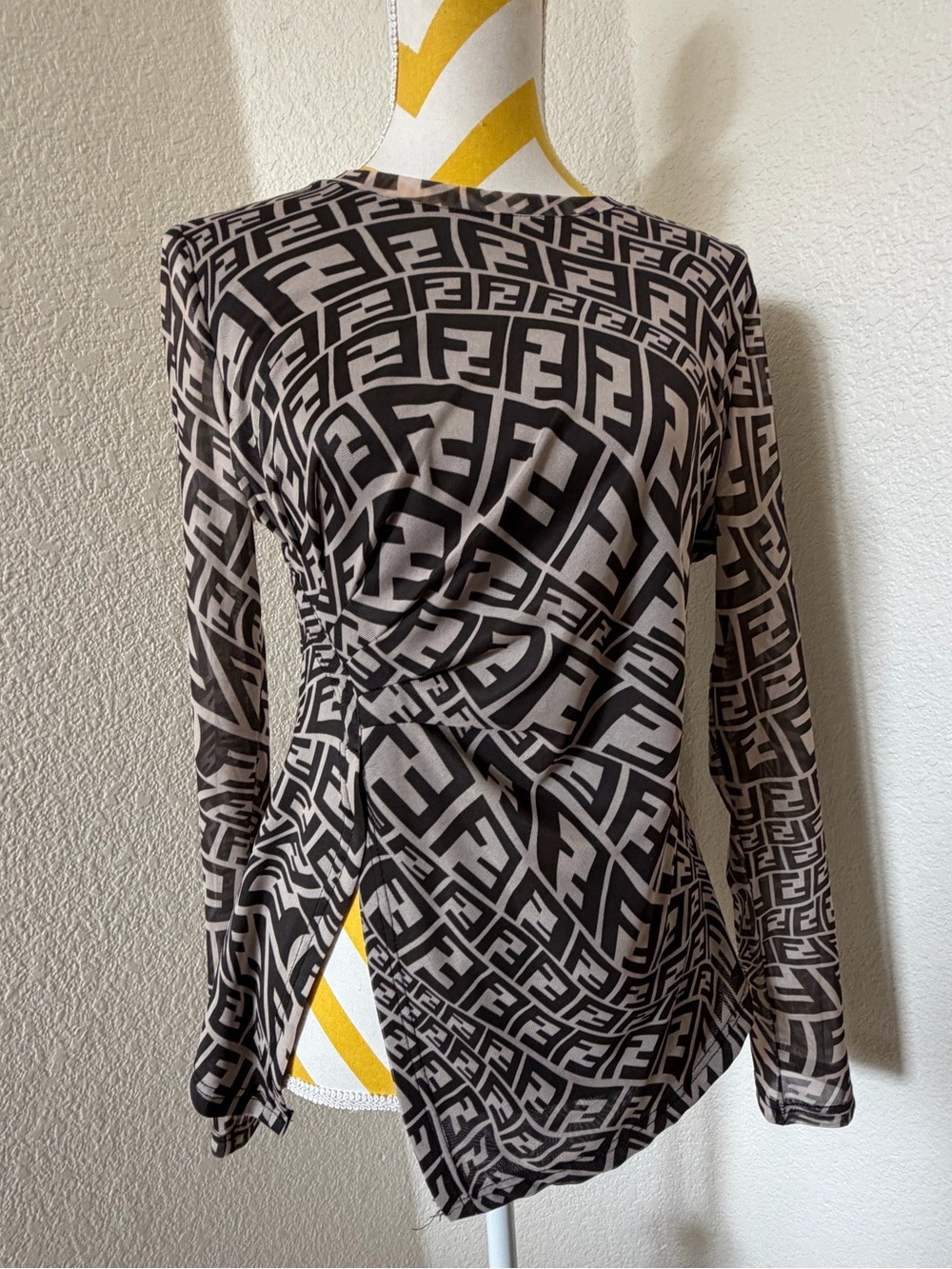 Draped Long Sleeve Top - Black & Brown